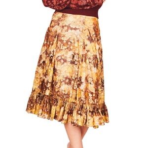Love Shack Fancy Floral Gold Midi Skirt